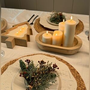Elegant Christmas Wooden Candle Set For Dinner Table 2 Pcs